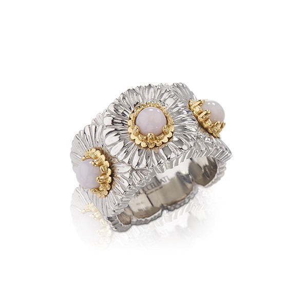 Buccellati Silver Pink Opal & Diamond Daisy Eternelle Ring